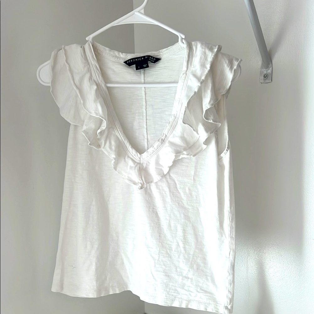 Veronica Beard Cream Flutter Sleeve Blouse